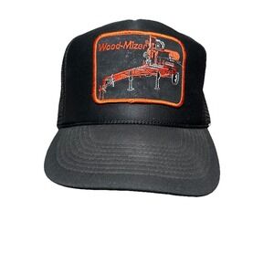 Vintage Wood Mizer Trucker Hat Cap Snapback Black Patch 80s 90s Logging Sawmill